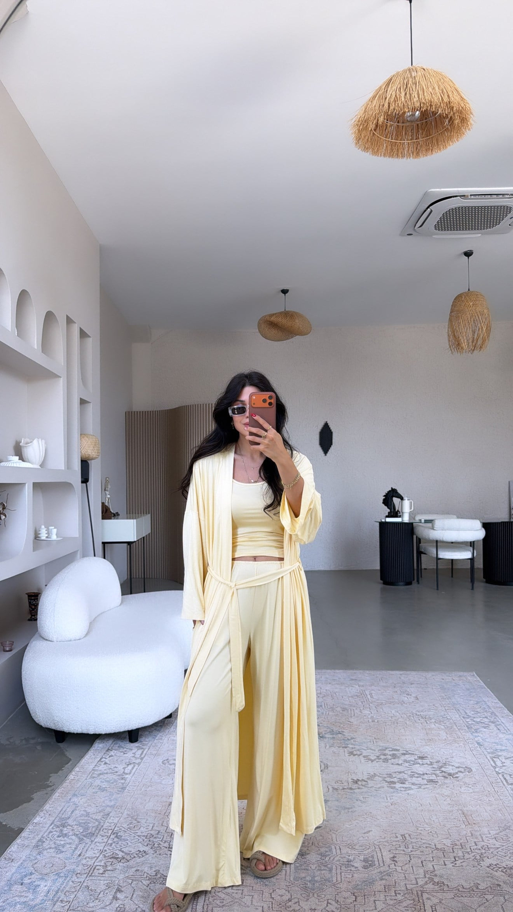 Sarı Uzun Viskon Less Kimono