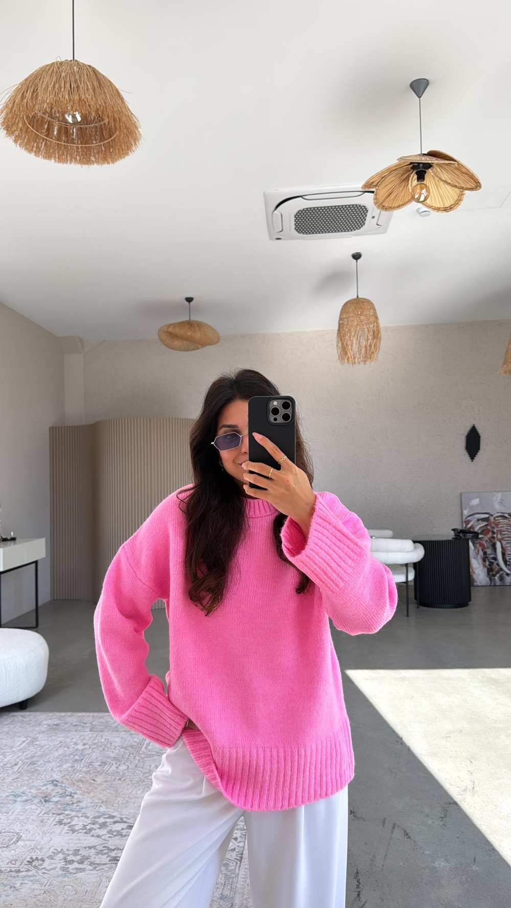 Şeker Pembe Yumoş Bisiklet Yaka Basic Kazak