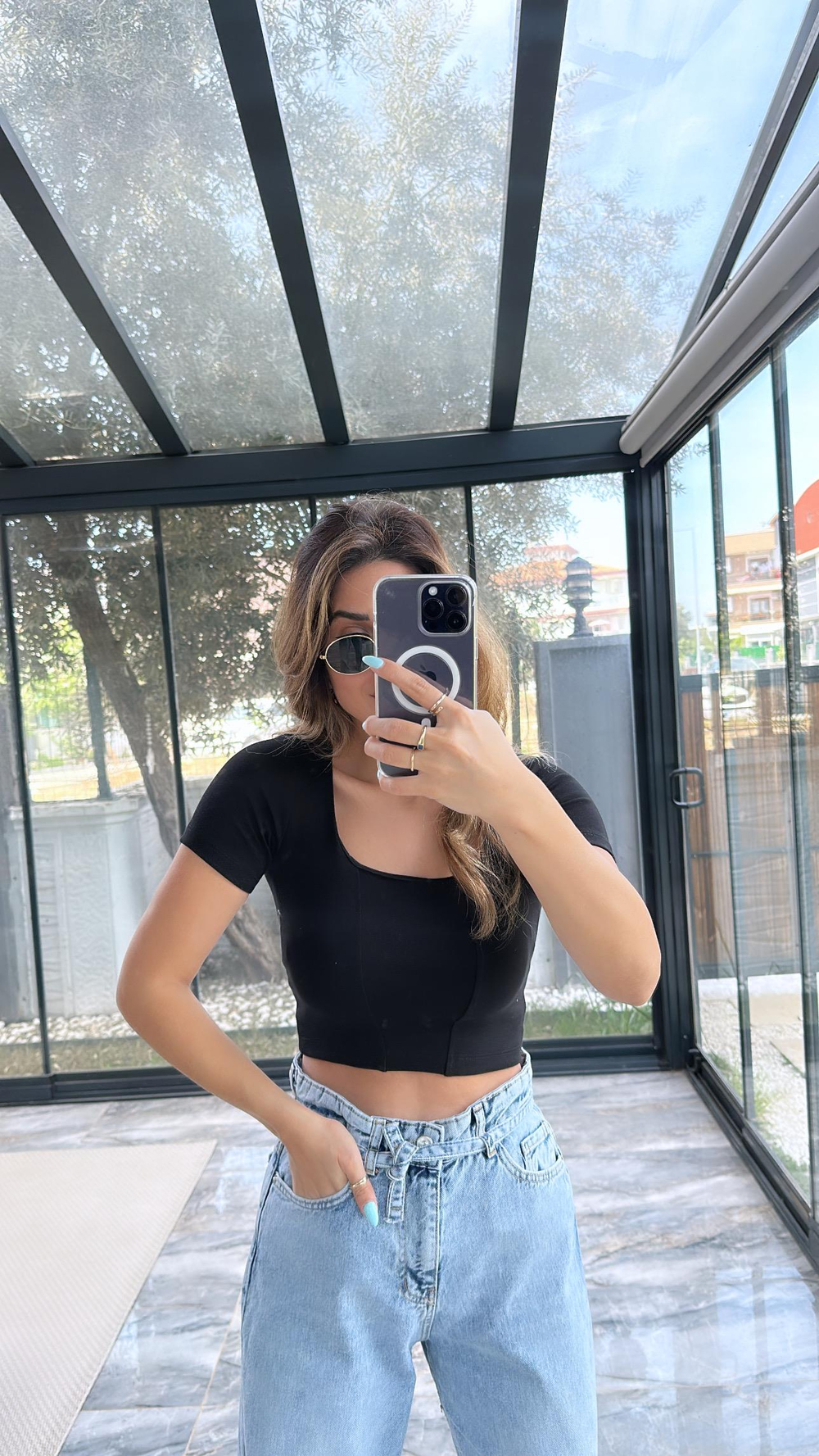 Siyah Basic Dikişli Crop