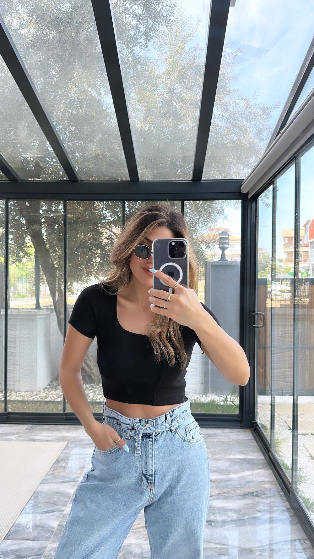 Siyah Basic Dikişli Crop