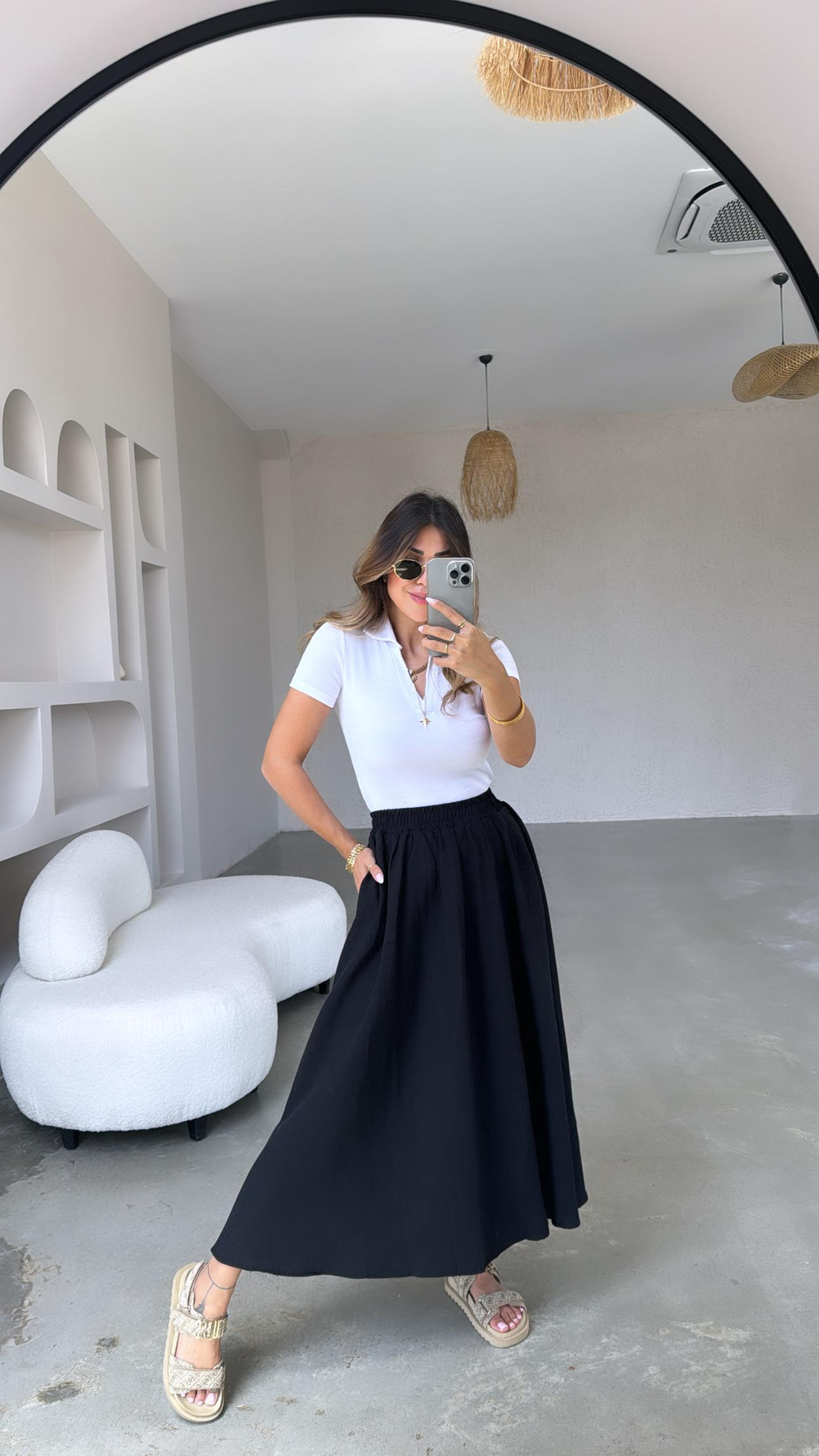 Siyah Basic Keten Etek