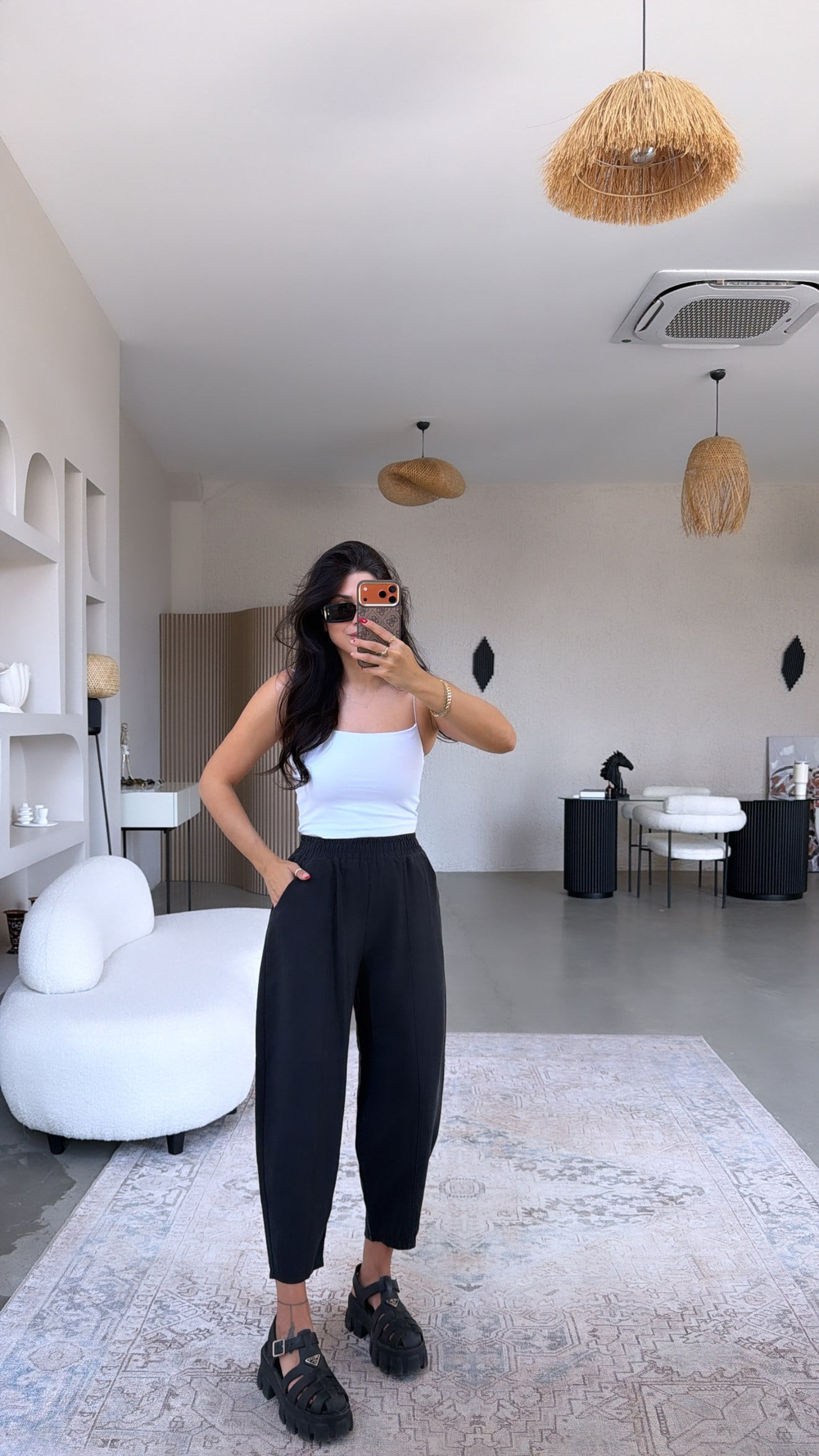 Siyah Beli Lastikli Baggy Yıkamalı Tensel Kumaş Premium Pantolon