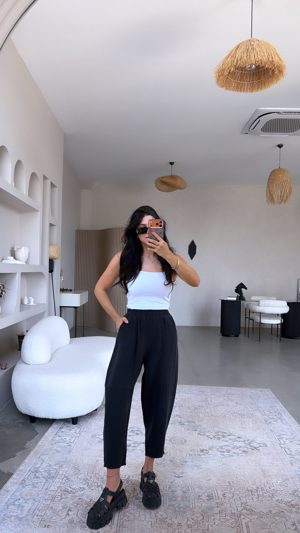 Siyah Beli Lastikli Baggy Yıkamalı Tensel Kumaş Premium Pantolon