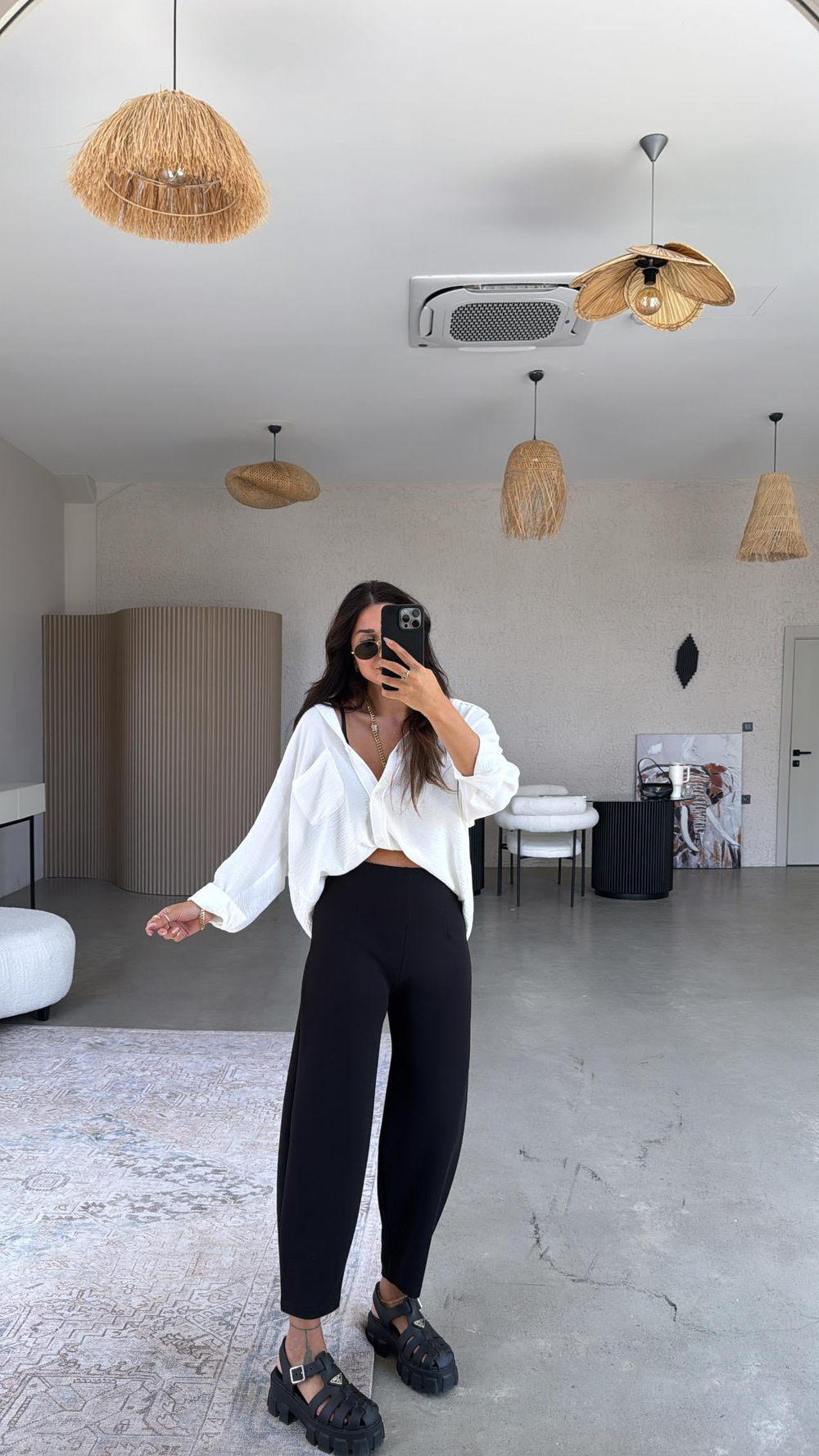 Siyah Beli Lastikli Balon Kumaş Pantolon