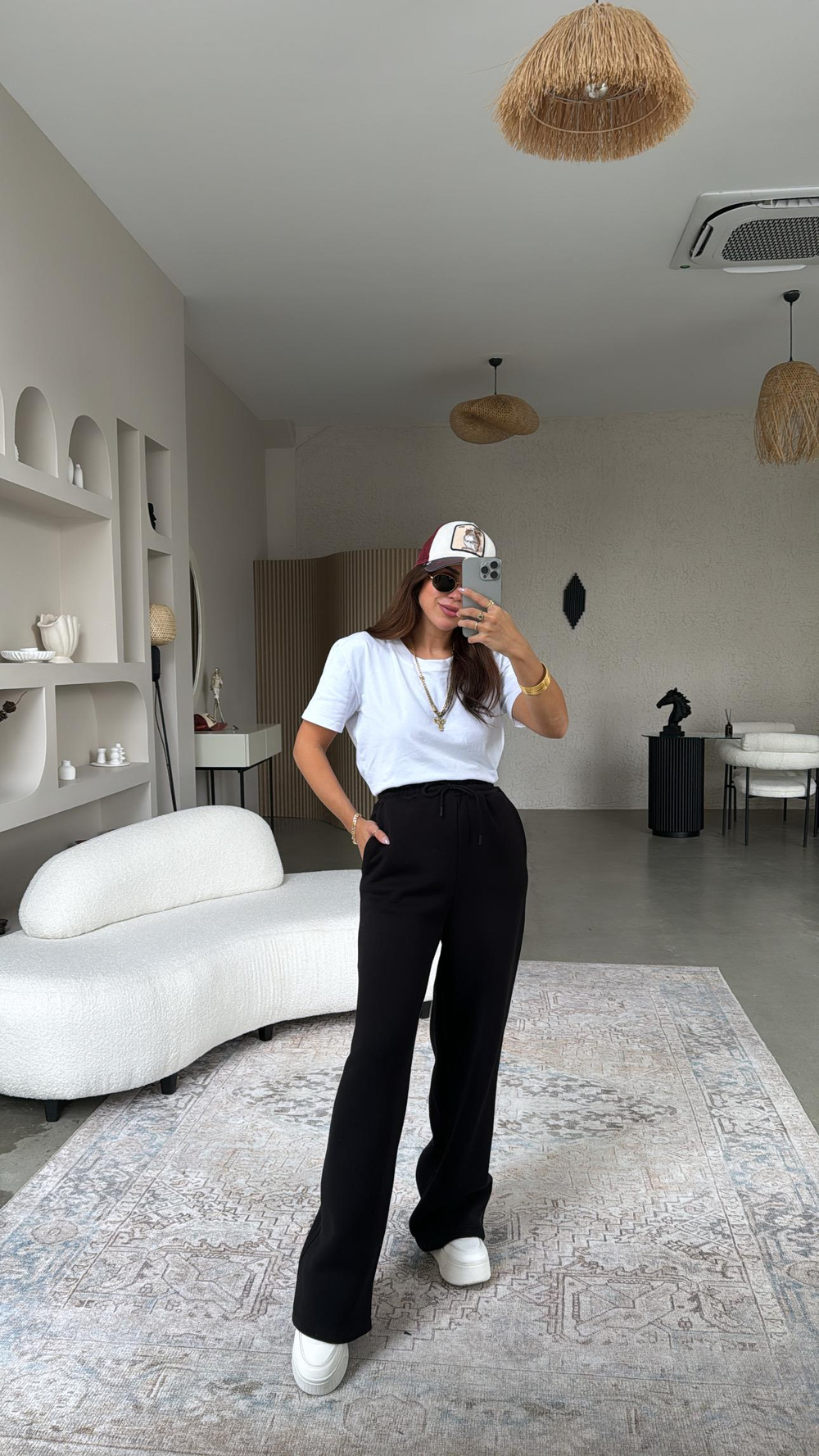 Siyah Bol Paça Premium Şardonlu Eşofman