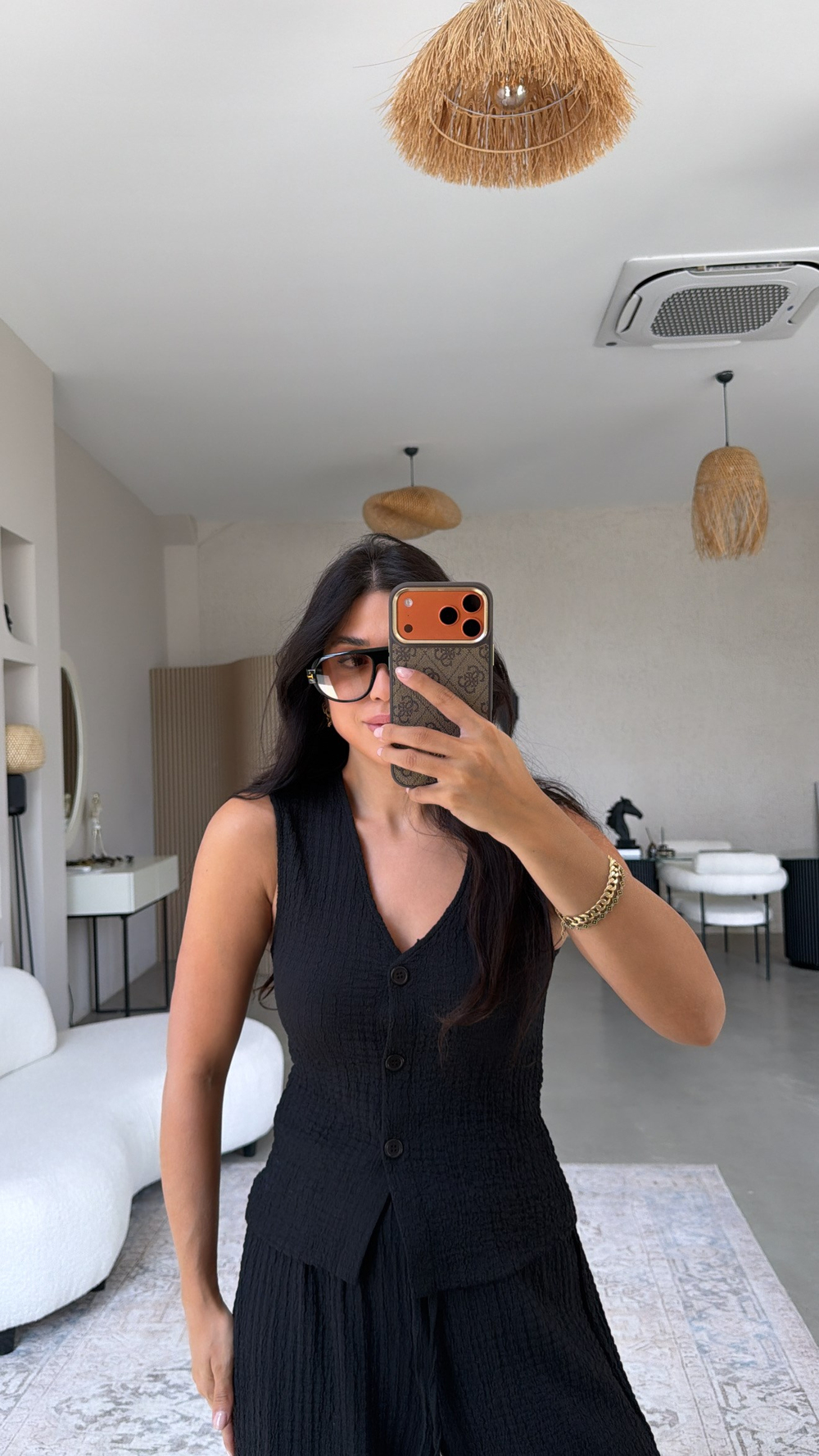 Siyah Bubble Kumaş Yelek Pantolon Takım
