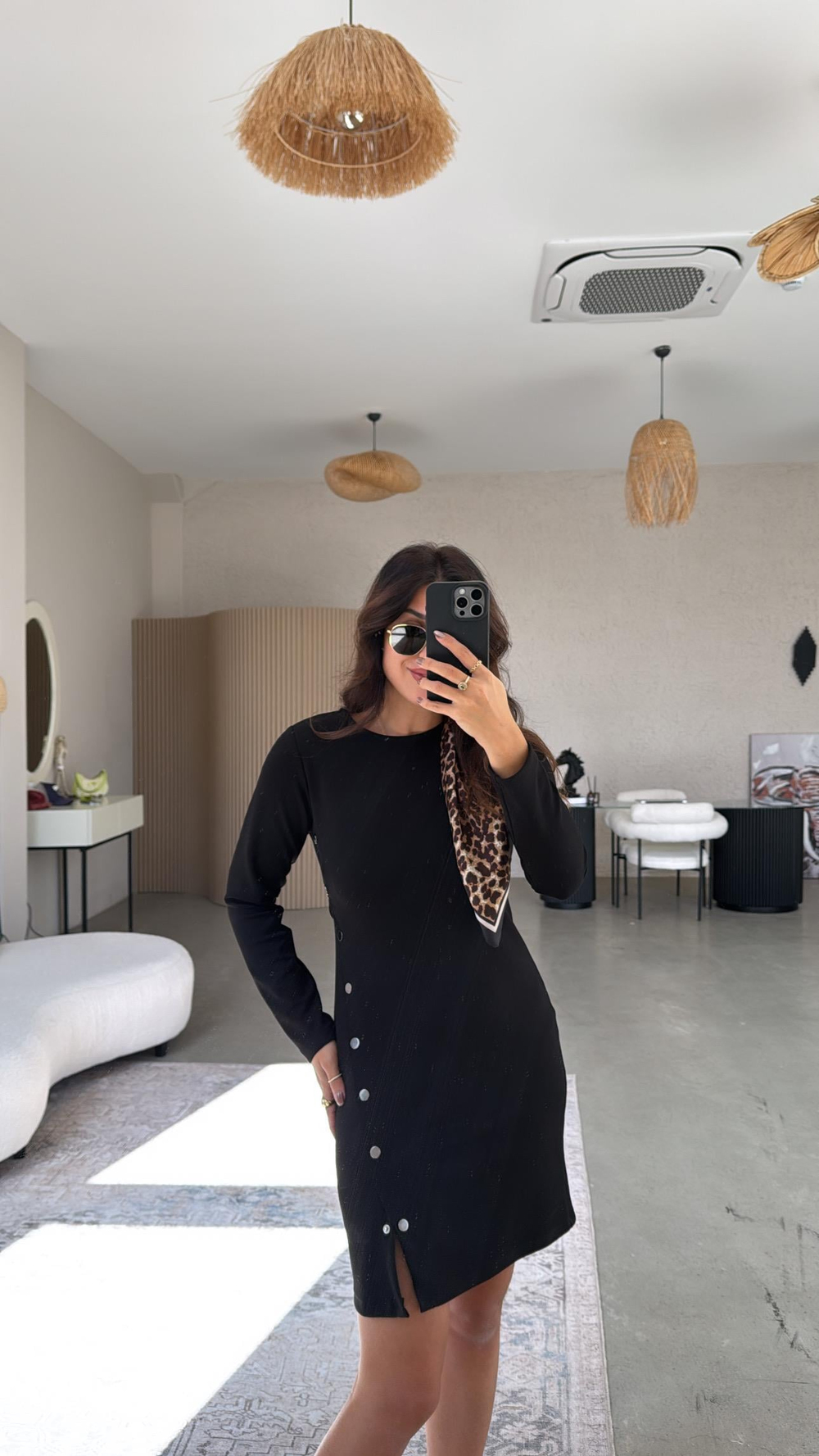 Siyah Çıtçıt Detaylı Modal Elbise