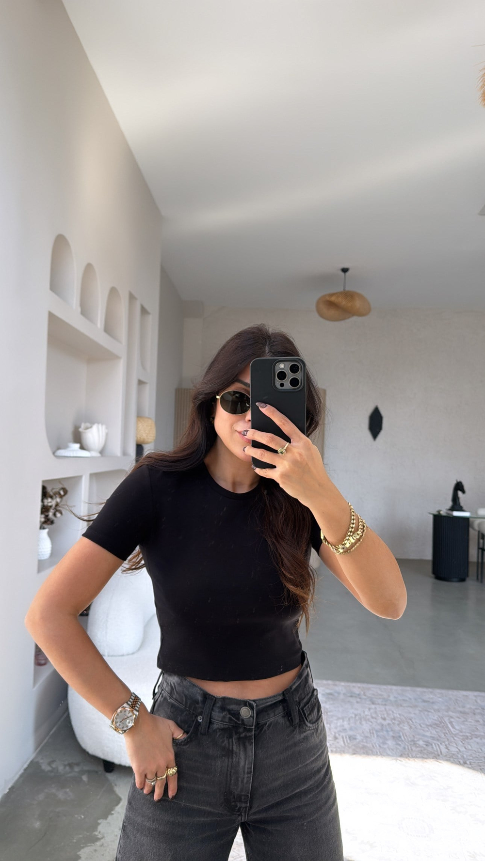 Siyah Crop Pamuk Basic Kısa Kol Tshirt