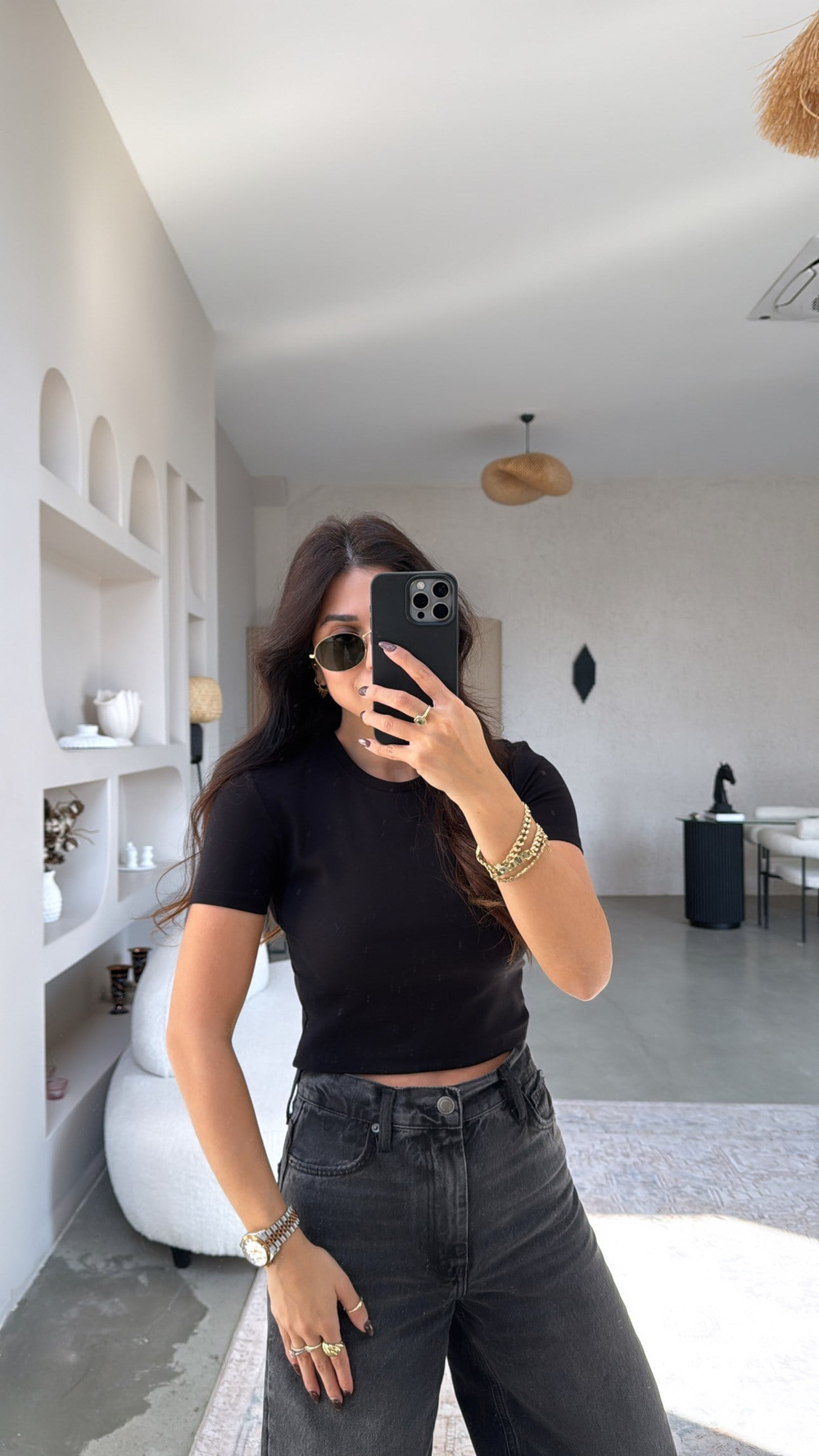 Siyah Crop Pamuk Basic Kısa Kol Tshirt