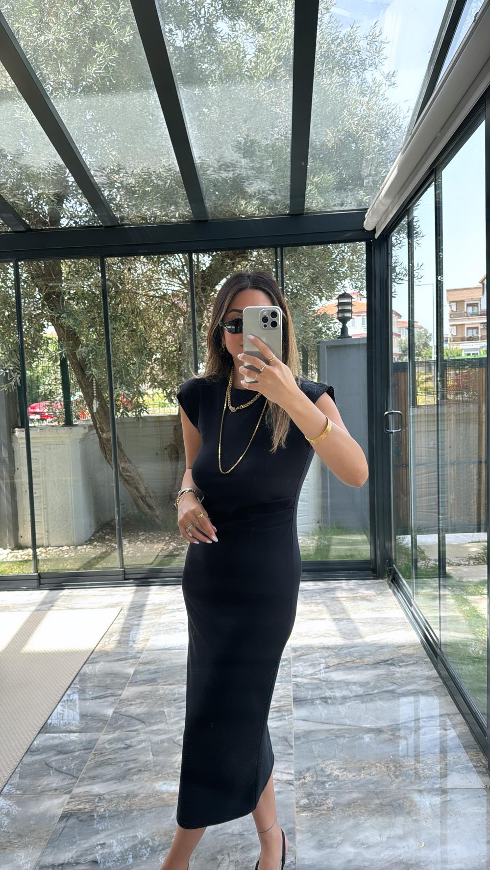 Siyah Drape Detaylı Elbise