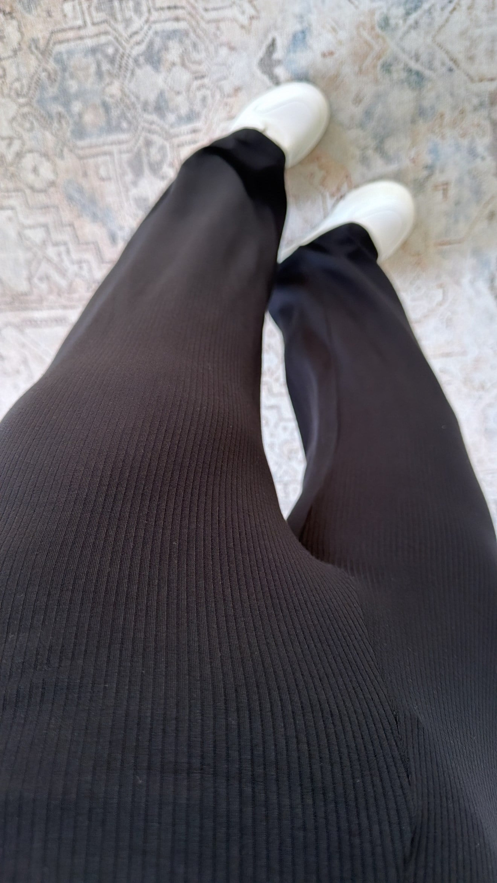 Siyah Fitilli Pamuklu Rahat Pantolon