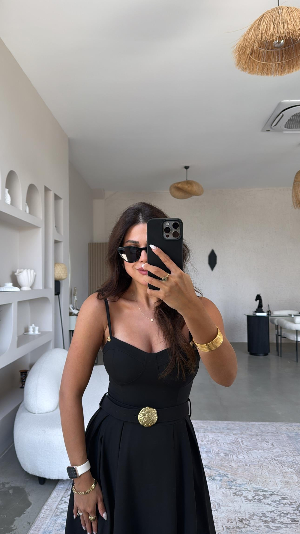 Siyah Gold Aksesuarlı Kuplu Maxi Elbise