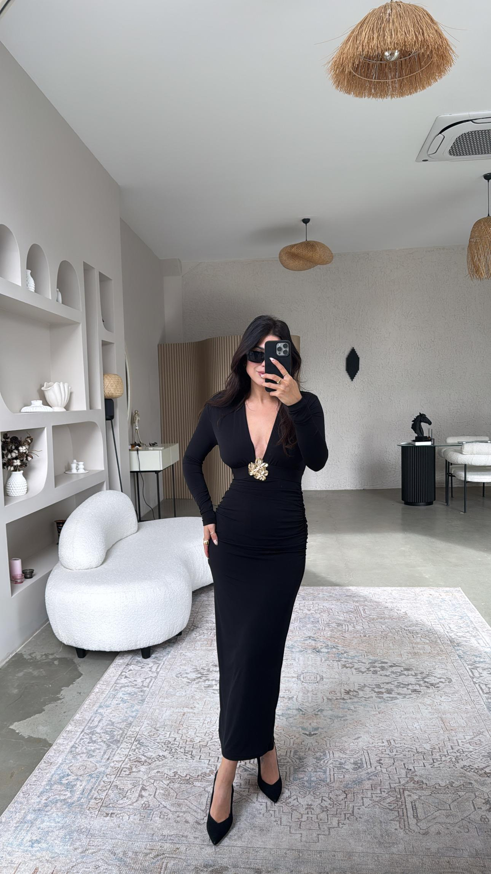 Siyah Gold Tokalı Sandy Elbise