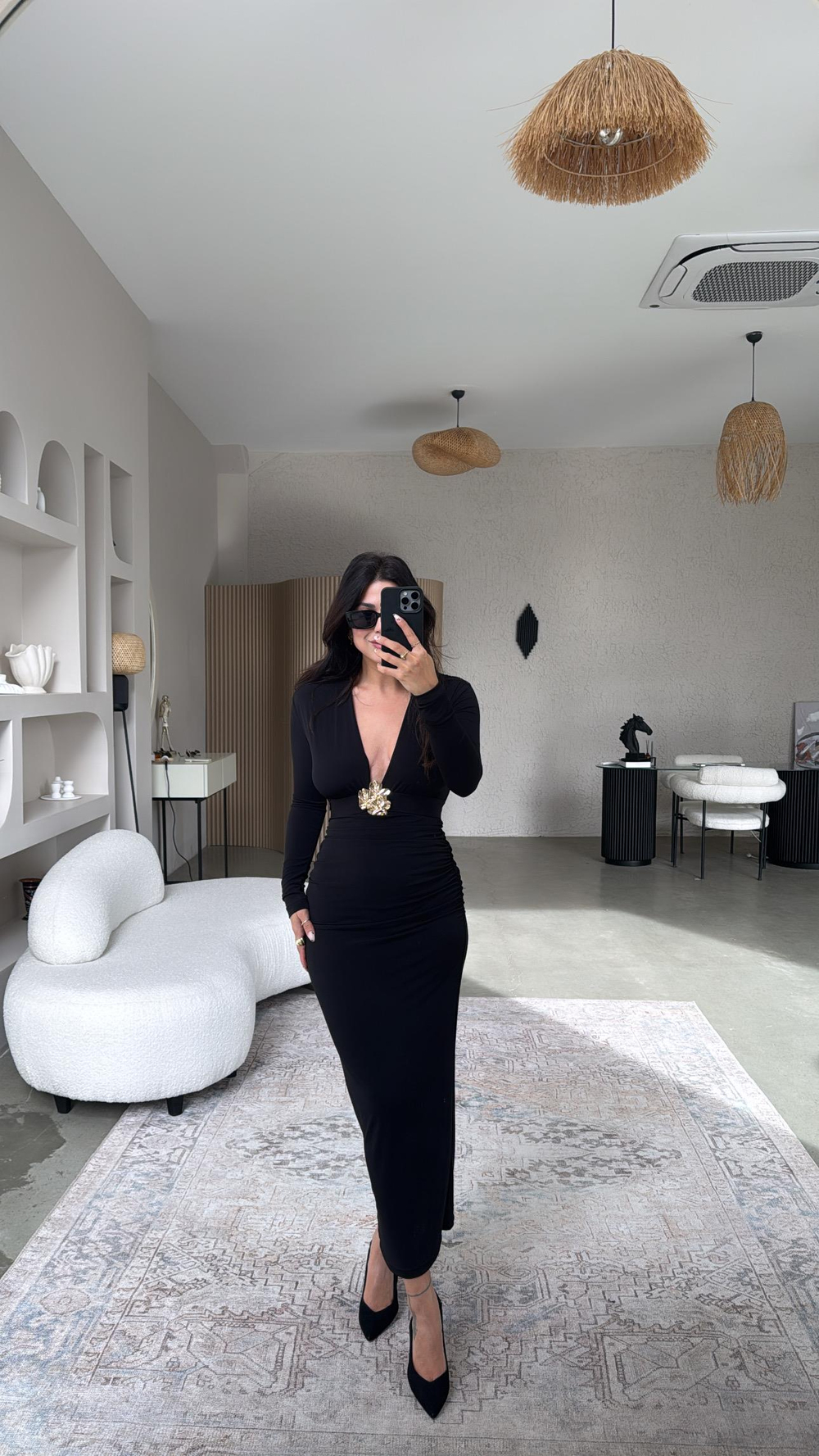 Siyah Gold Tokalı Sandy Elbise