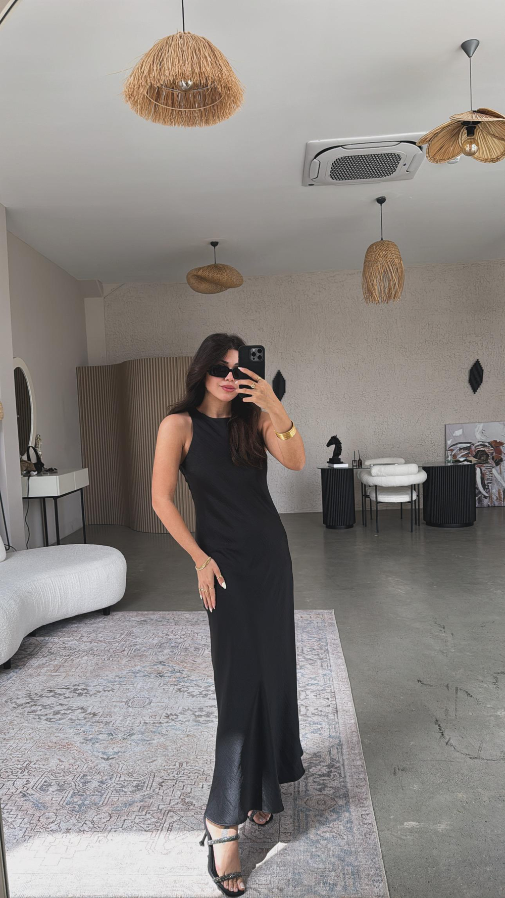 Siyah Halter Yaka Maxi Elbise