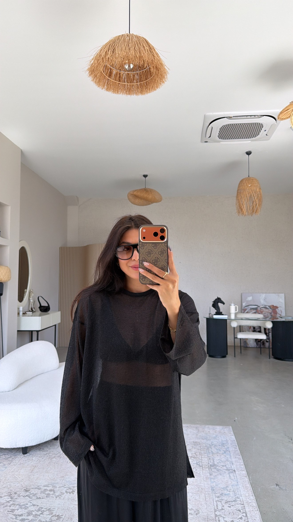 Siyah İnce Transparan Merserize Tunik Boy Triko