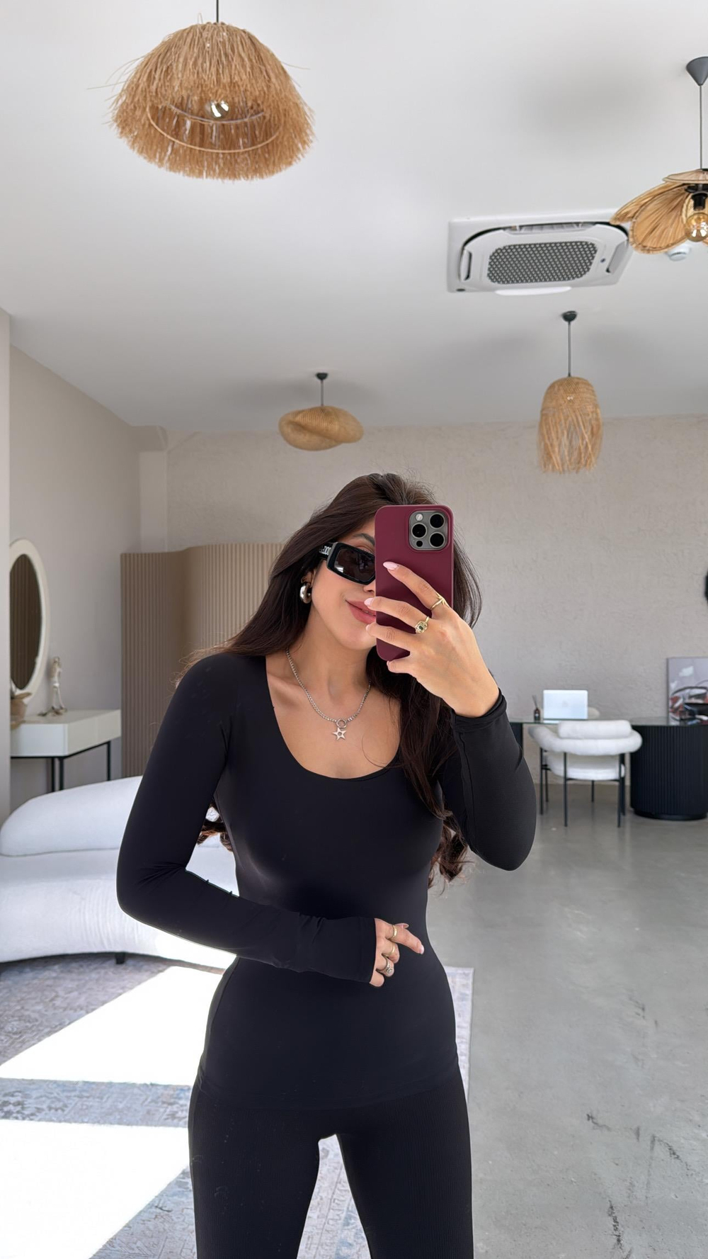 Siyah Kare Yaka Scuba Basic Bluz