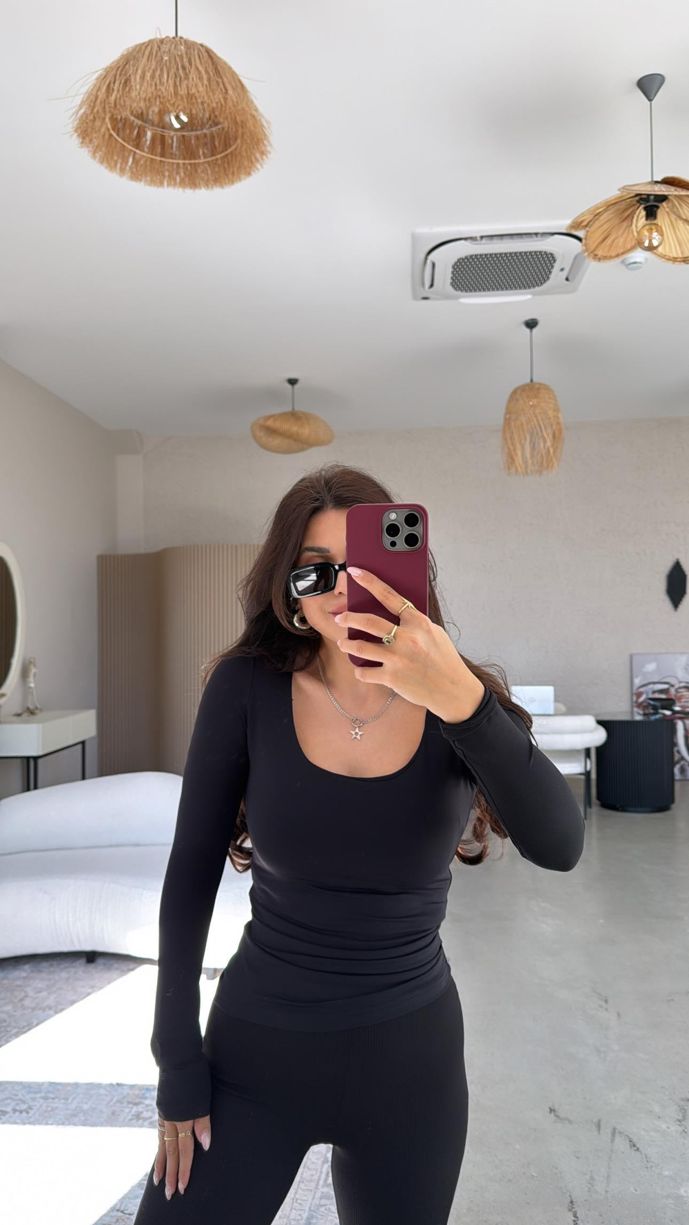 Siyah Kare Yaka Scuba Basic Bluz