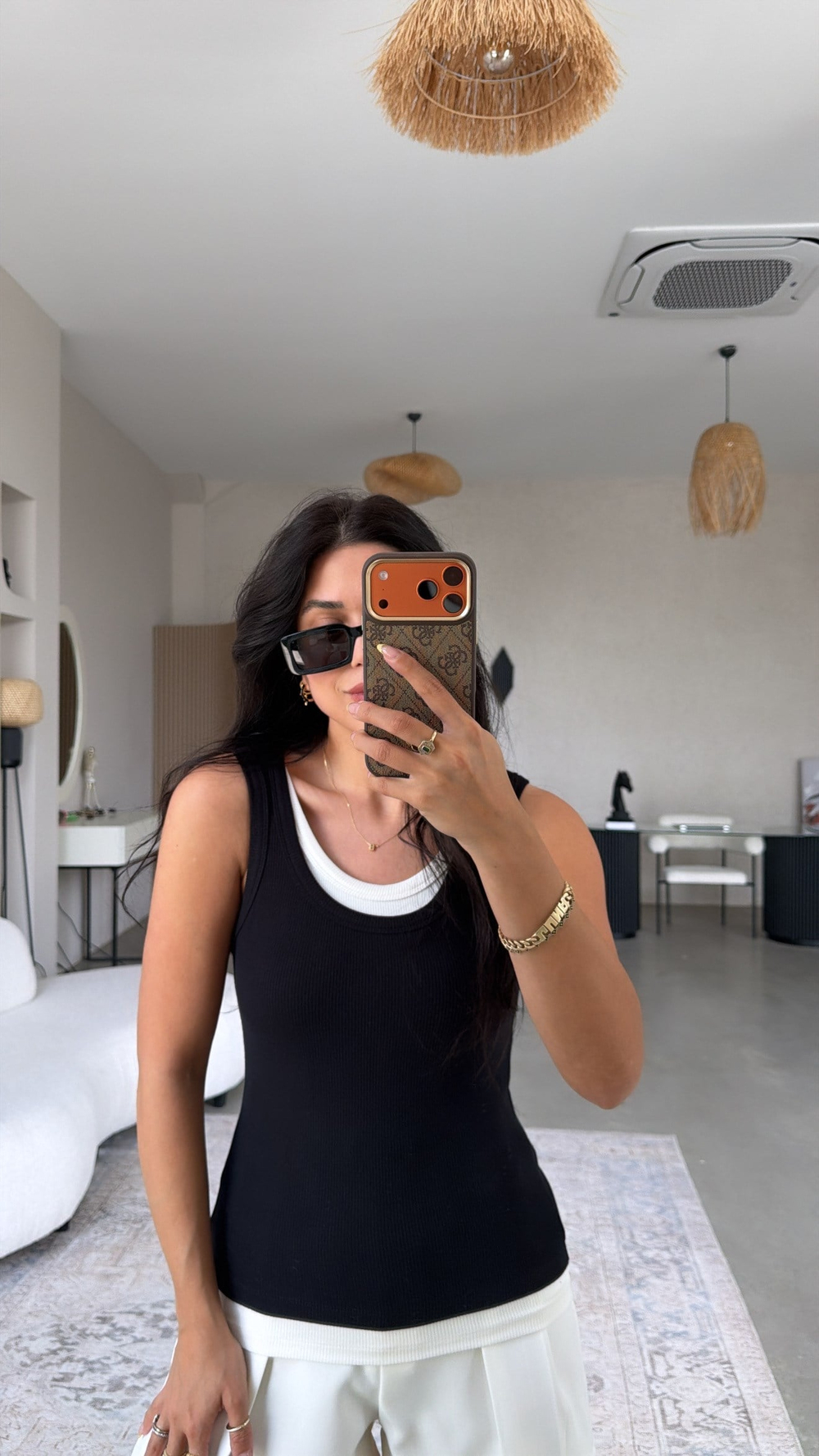 Siyah Kaşkorse Çiftli Garnili Atlet