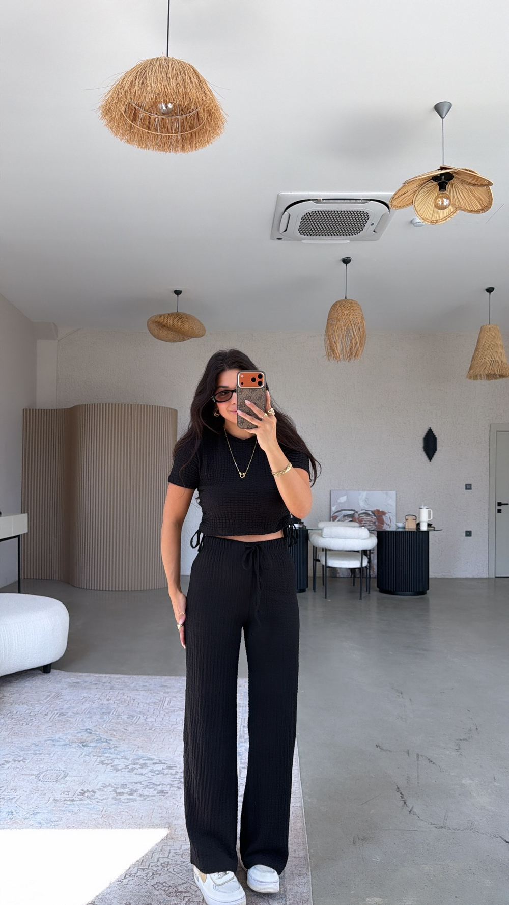 Siyah Kenarları Bağlamalı Bubble Tshirt Pantolon Takım