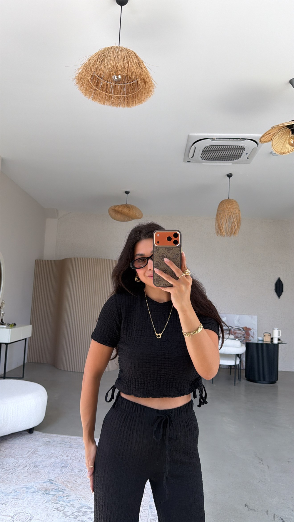 Siyah Kenarları Bağlamalı Bubble Tshirt Pantolon Takım