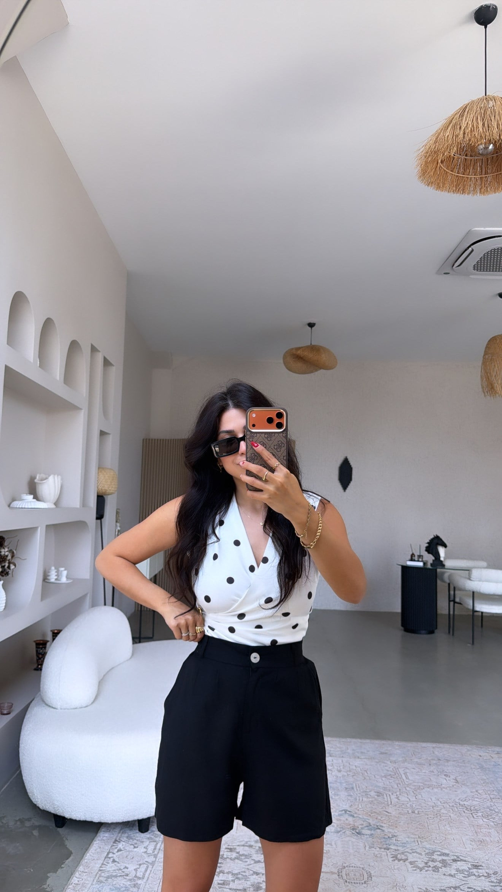 Siyah Keten Premium Kemerli Şort