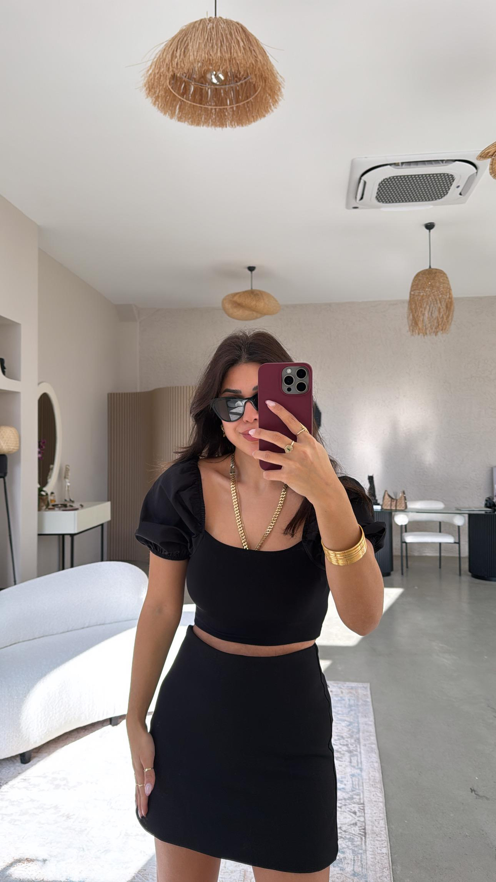 Siyah Kolları Balon Poplin Detaylı Bluz