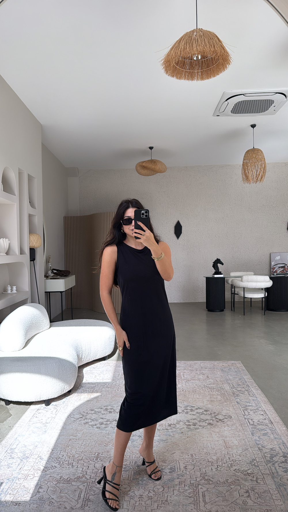 Siyah Kolsuz Tensel Basic Elbise