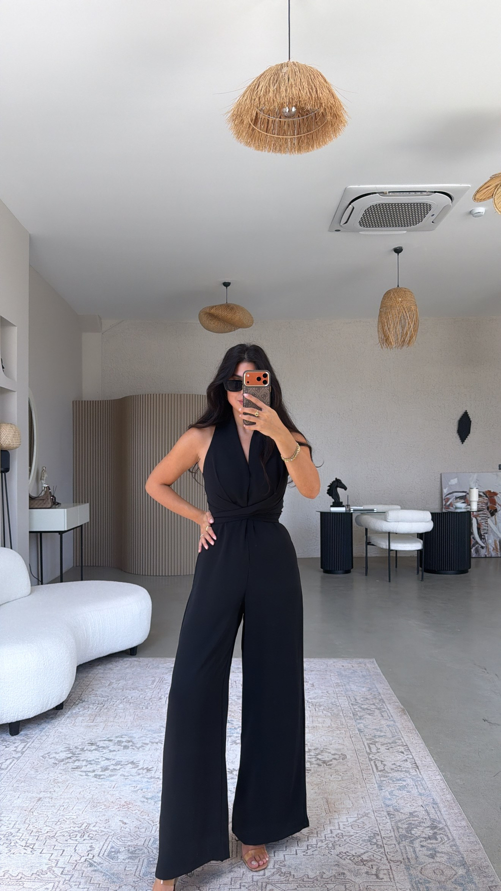 Siyah Krep Kumaş Bağlamalı Premium Tulum