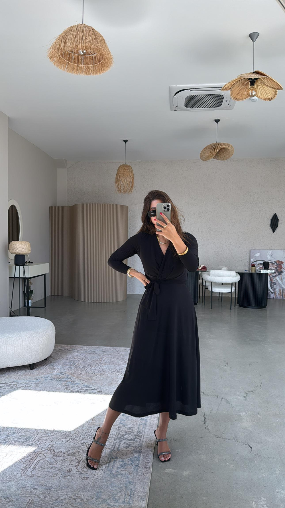 Siyah Kruvaze Sandy Elbise