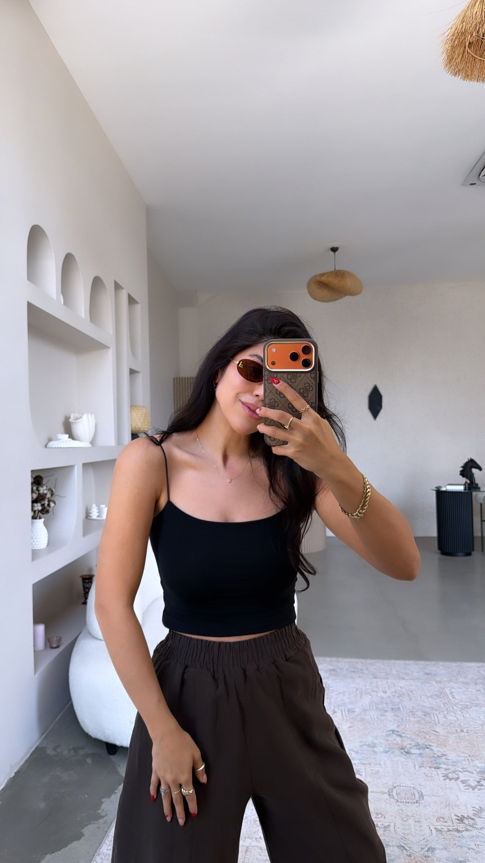 Siyah Lastik Askı Pamuklu Crop Atlet