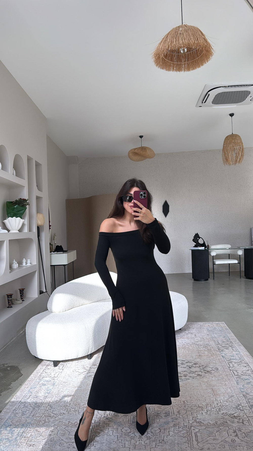 Siyah Madonna Yaka Maxi Çan Elbise