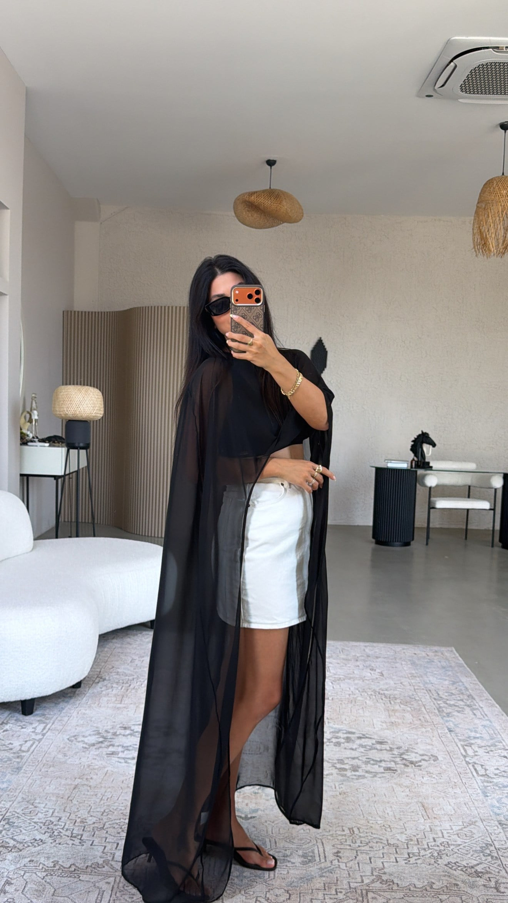 Siyah Maxi Boy Şifon Pelerin