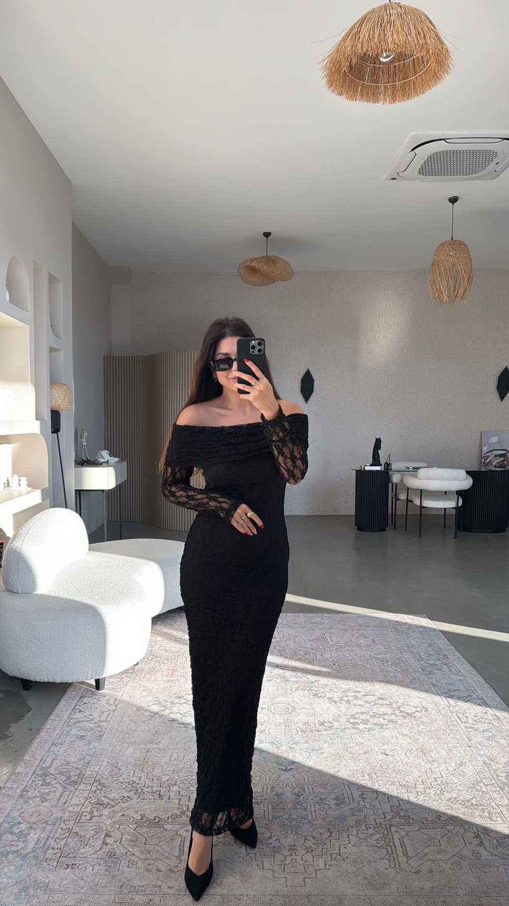 Siyah Maxi Dantel Elbise