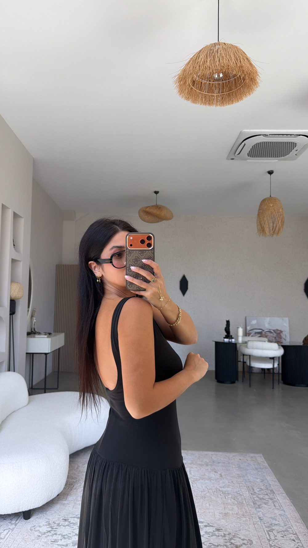 Siyah Modal Sırt Dekolteli Maxi Elbise