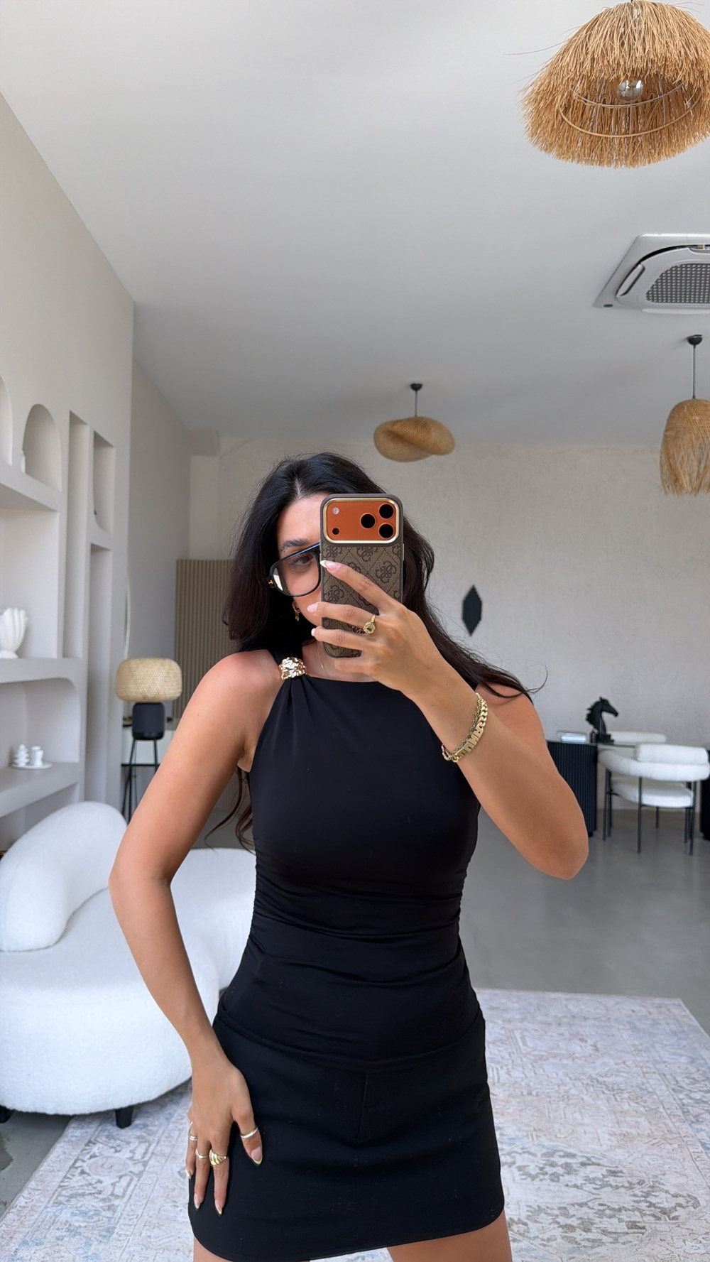 Siyah Omuz Aksesuarlı Polyamid Bluz