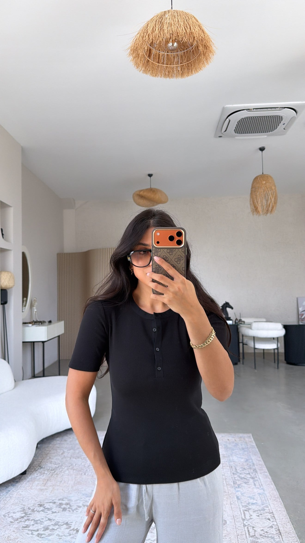 Siyah Orijinal ZR Düğmeli Ribana Tshirt