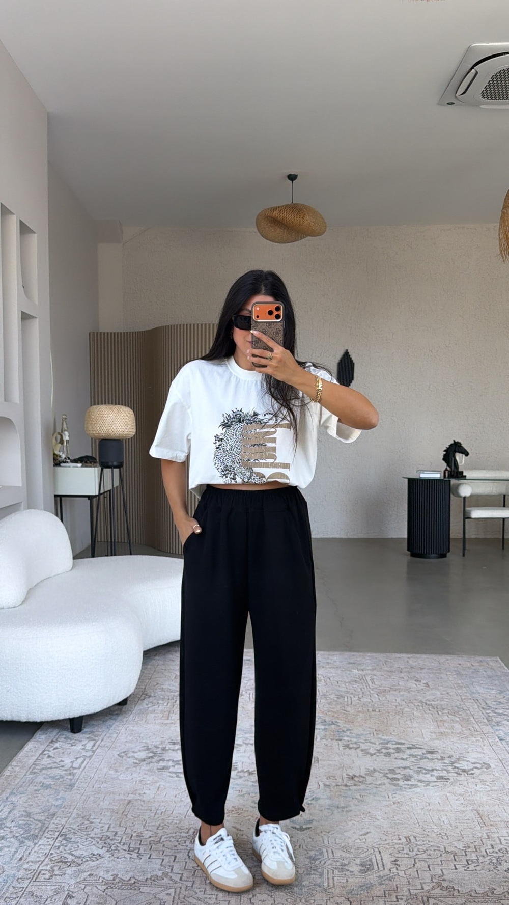 Siyah Paça Tutturma Baggy Eşofman