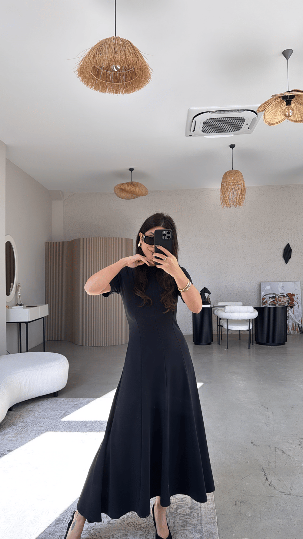 Siyah Parçalı Massi Model Maxi Elbise