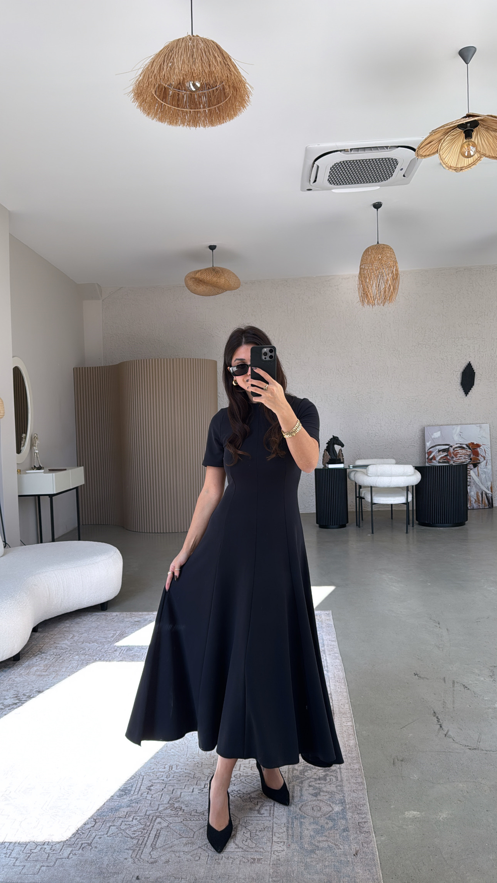 Siyah Parçalı Massi Model Maxi Elbise