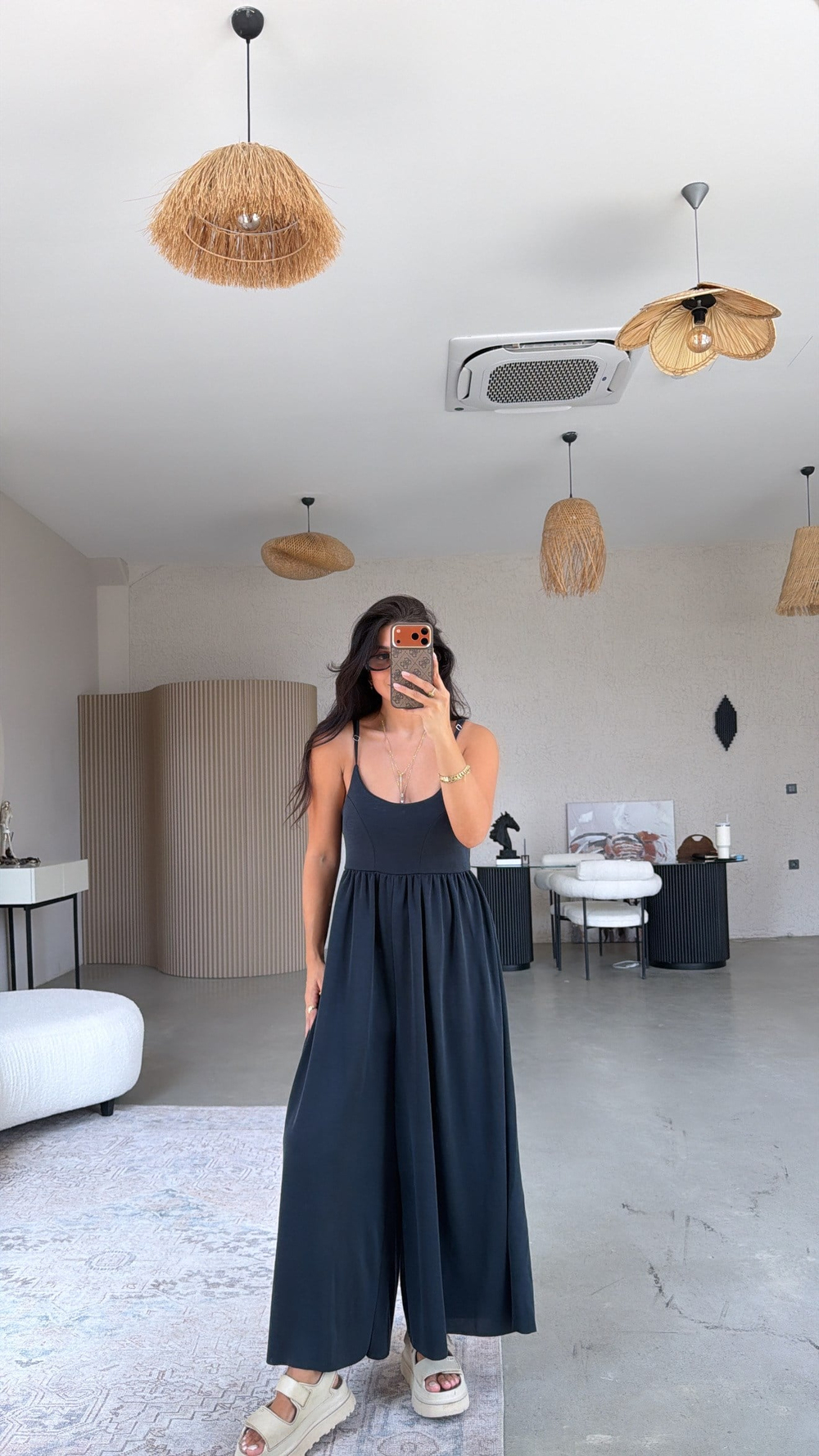 Siyah Pike Modal İnce Askılı Salaş Tulum