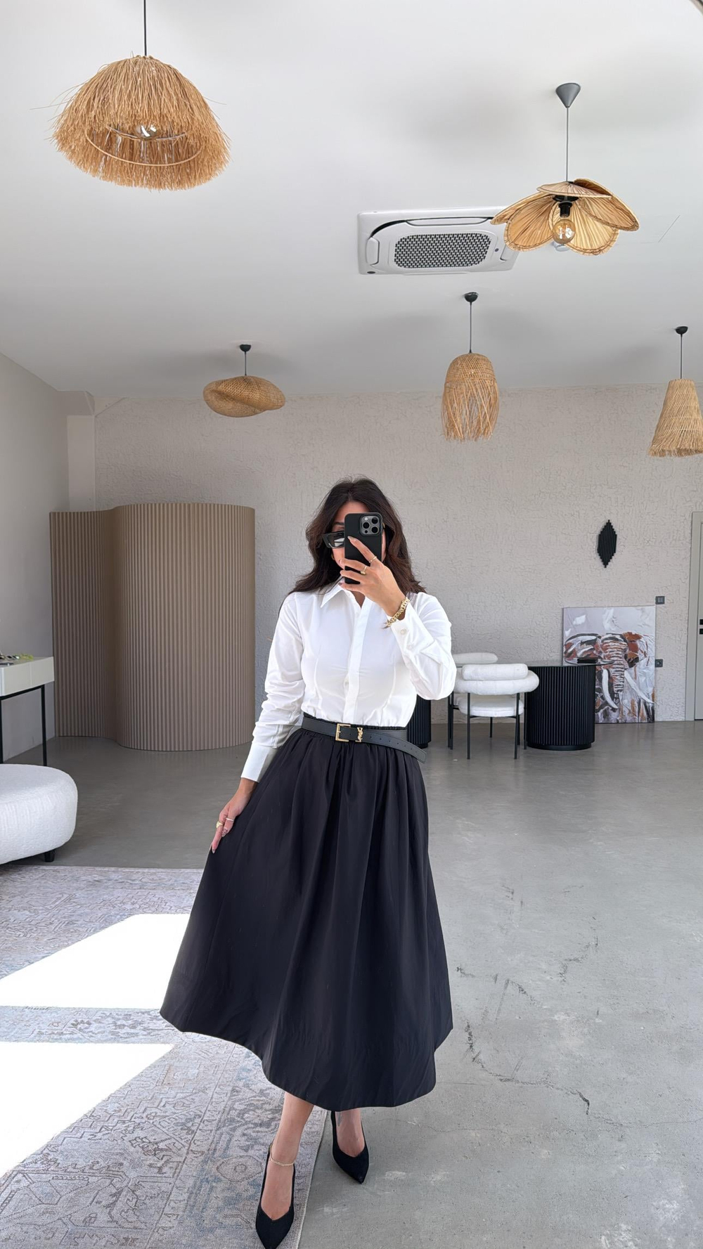 Siyah Poplin Midi Etek