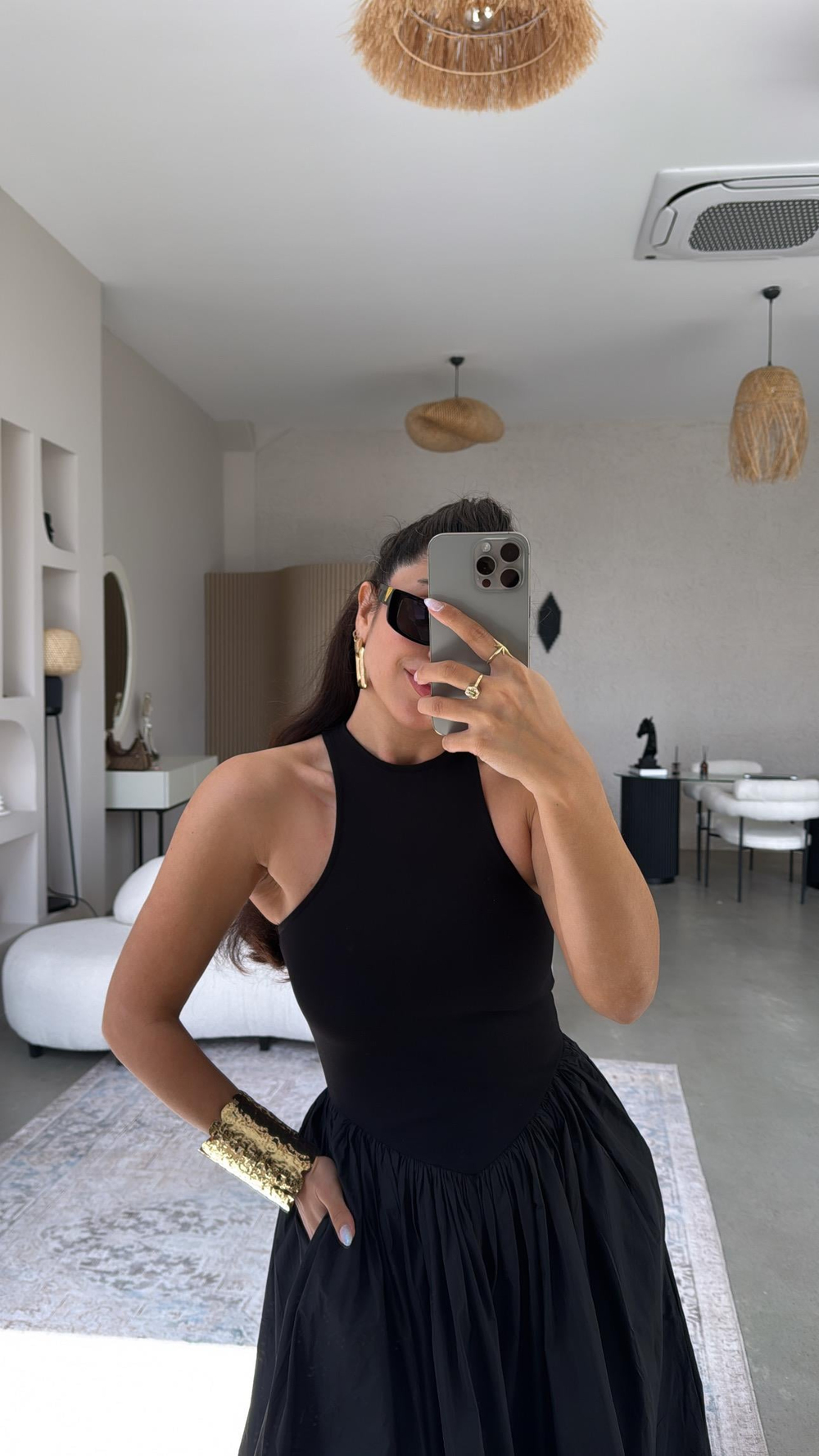 Siyah Premium Halter Yaka Tafta Elbise