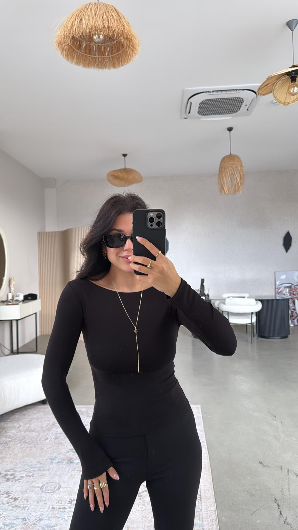 Siyah Pyr Uzun Kol Basic Bluz