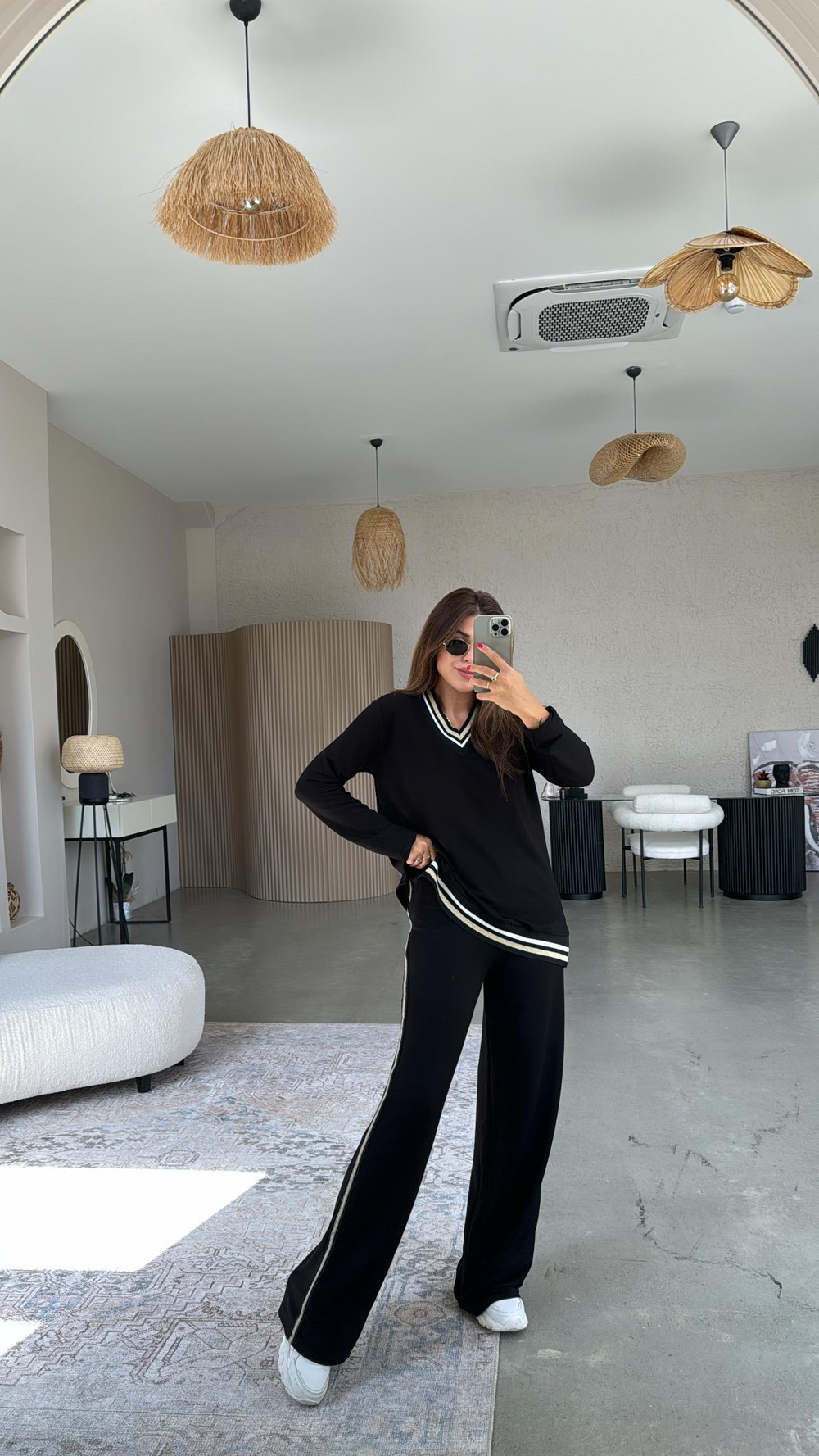 Siyah Ribana Şeritli Oys Kumaş Takım