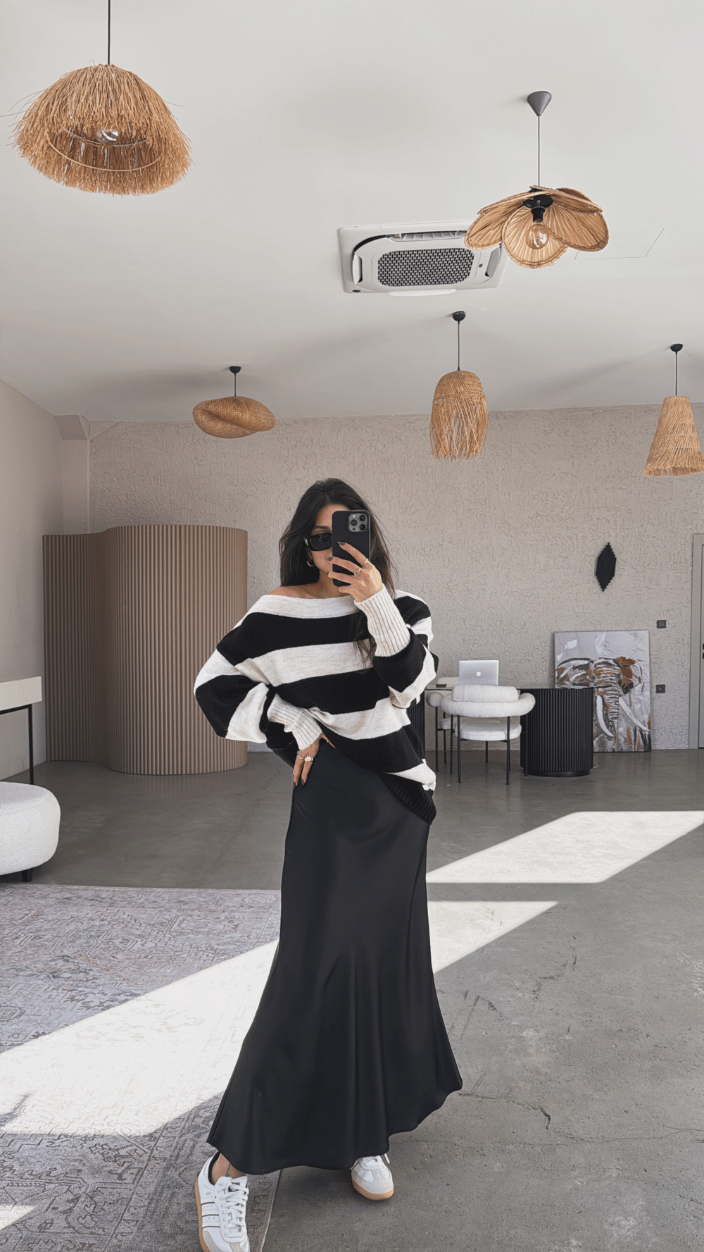 Siyah Saten Maxi Etek