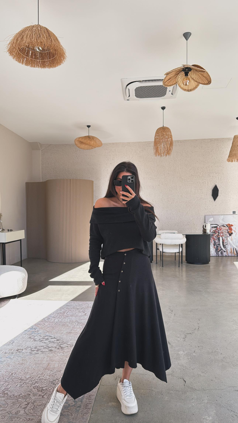 Siyah Selanik ZR Model Düğmeli Etek