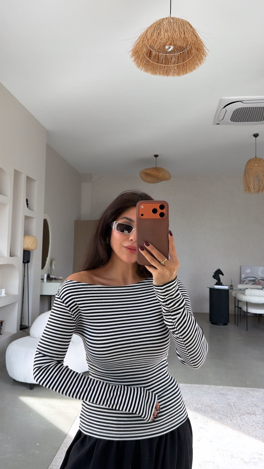 Siyah Sık Çizgili Ribana Pamuklu Omzu Açık Body