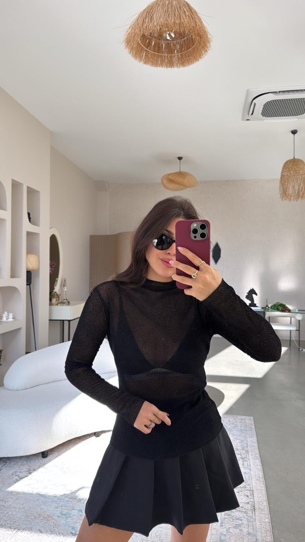 Siyah Simli Transparan Bluz