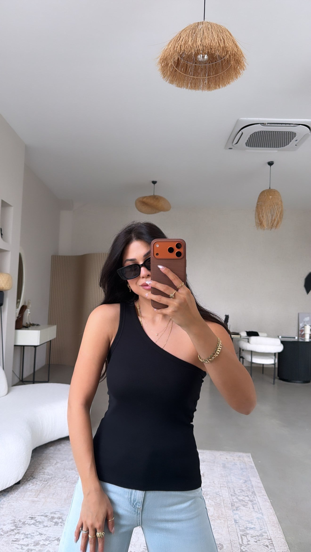 Siyah Tek Omuz Ribana Atlet
